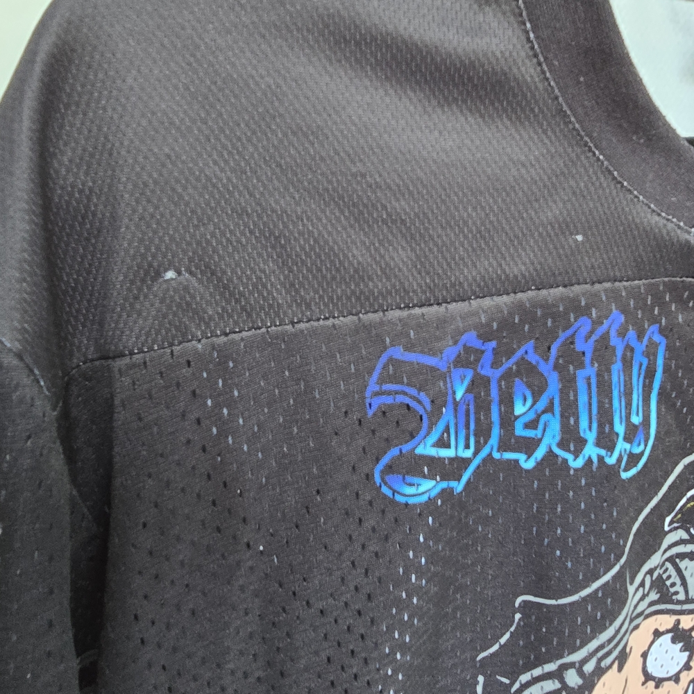 Betty Boop Y2K Vintage Black Jersey Blue Flames Motorcycle - Picture 2 of 7